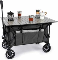 Chariot de camping pliable avec table amovible, grande capacité de 300 L, chariot utilitaire robuste avec hayon