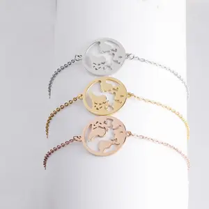 Fashion Personality Jewelry Gold Plated Stainless Steel Global Travel Jewelry World Map Charm Pendant Bracelets for Women Gift