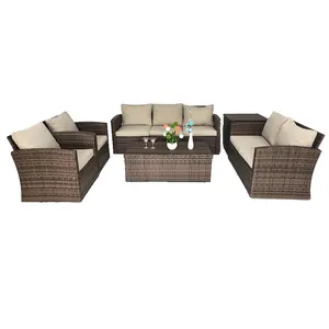 Best Seller 6pcs Mobiliário Pátio Set Rattan Sofá Conjuntos para Uso Indoor Outdoor