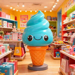 Kawaii 캐릭터 아이스크림 거품 조각 식품 테마 소매 디스플레이 및 사탕 선물 상점을위한 내구성 수지 예술 동상 공예 - Product Image 1