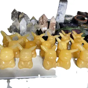 批发天然愈合水晶石雕刻黄色蜂蜜方解石卡通人物雕刻动物雕刻pokeman pikachu