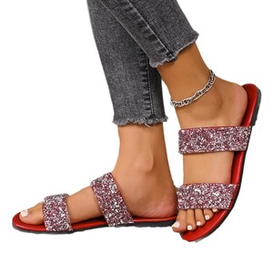 QF1 Sandalias Planas Abiertas de Verano con Doble Tira de Diamantes de Imitación y Punta Redonda para Mujer 231231 231 - Product Image 5