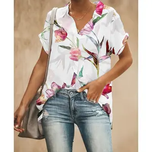 Summer Wear Women Blouse Custom Printed Viscose Hawaii Beach Women Shirts