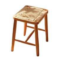 Tabouret de maquillage multifonctionnel en bois massif tressé corde et rotin, style japonais - Meuble de maison polyvalent