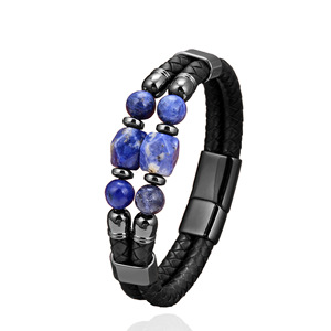Bracelet élégant pour homme en cuir double couche avec perles œil de tigre, fait main, cordon véritable, fermoir en acier inoxydable - Product Image 5