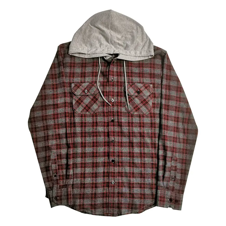 Cheap High Quality Casual Hooded Men'S Plaid Flannel Check Shirt
