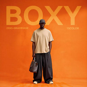 Camiseta Americana Retro de Algodón Grueso de 255 g/m², Corte Cuadrado, Manga Corta, Cuello Redondo, Estilo Casual para Hombre y Mujer - Product Image 1