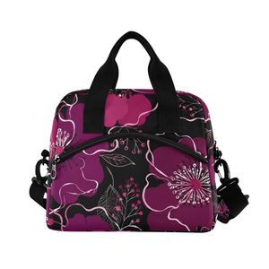 Modern Fashion Purple Floral Insulated Shoulder <b>Cooler</b> Tote Bag Picnic Wine Bottle With Zipper Closure <b>for</b> Picnic Food Storage - Product Image 2