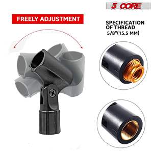 Support de microphone à condensateur 5 cœurs avec pince, raccord mâle 5/8 po et femelle 3/8 po, angle réglable, accessoire d'enregistrement universel en métal - Product Image 5
