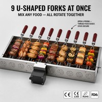 Grille de barbecue rotative automatique avec 9 brochettes en U en acier inoxydable, alimentation USB, vitesse réglable, pour extérieur