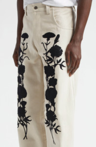 Jean droit pour <span class=keywords><strong>homme</strong></span> 100% coton, personnalisé, broderie feuilles, denim <span class=keywords><strong>kaki</strong></span>, pantalon décontracté, fermeture éclair avec boutons, design unique - Product Image 5