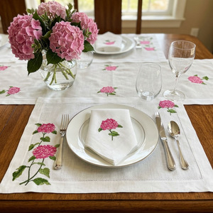 Ensemble de sets de table et serviettes en lin rose hortensia pour la maison, les hôtels et les mariages, avec ourlet festonné, lavable en machine, décoration de table - Product Image 2