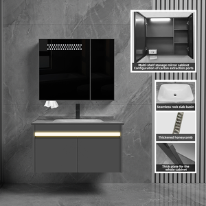 Mueble <span class=keywords><strong>de</strong></span> <span class=keywords><strong>baño</strong></span> colgante con lavabo <span class=keywords><strong>de</strong></span> cerámica hecho a mano, espejo inteligente y placa <span class=keywords><strong>de</strong></span> aluminio tipo panal engrosada <span class=keywords><strong>para</strong></span> montaje en pared - Product Image 4