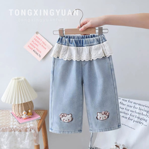 Children's Denim <b>Pants</b> With Lace Trim Wide Leg Fleece <b>Lined</b> Winter Baby Girls <b>Pants</b> - Product Image 5