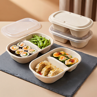 Afbreekbare wegwerp lunchbox van suikerrietbagasse, magnetronbestendig, minimalistisch PP/PET deksel, geschikt voor salade, fruit & afhaalmaaltijden