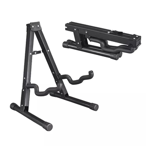 Draagbare, verstelbare, opvouwbare metalen statiefhouder voor akoestische/elektrische gitaar, bas, viool, snaarinstrumenten (zwart) - Product Image 2