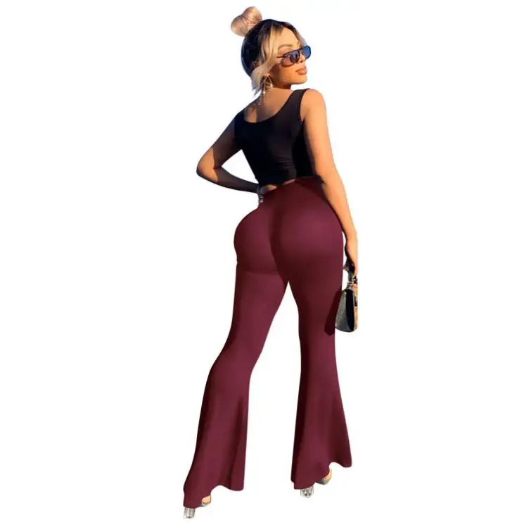 2024 Top Fashion Pit Strip color sólido personalizado Slim Flare pantalones y pantalones deportivos conjunto de dos piezas ropa conjuntos de mujer