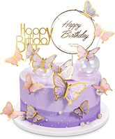 Ensemble de décorations de gâteau d'anniversaire violet scintillant, décorations de gâteau papillon et 16 décorations de cupcakes papillon pour filles