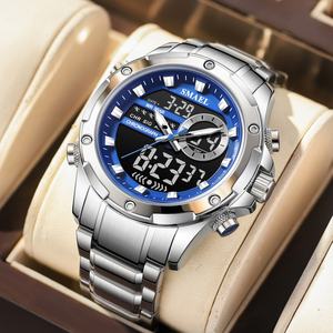 Montre chronographe analogique-numérique de luxe SMAEL 6050, étanche, lumineuse, avec alarme, boîtier/cadran en alliage, bracelet en acier inoxydable - Product Image 3