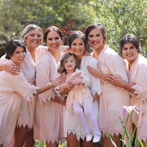 فستان لوصيفات العروس من الحرير والساتان, فستان لوصيفات العروس من الحرير والساتان غير اللامع مزين بالدانتيل بتصميم الكيمونو يصلح كهدية للعروس في الصباح - Product Image 5