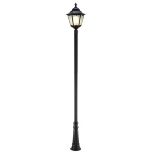 Lampadaire de jardin extérieur en fer avec abat-jour en verre LED, lumière blanc chaud 2700K, IP66, ampoule A19 non amovible, AC 220V, détecteur de mouvement, alimenté par énergie solaire - Product Image 1