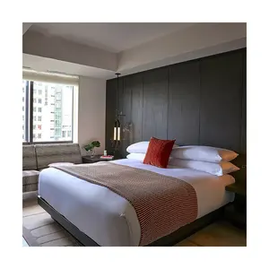 Set furnitur kamar tidur Hotel mewah, perlengkapan furnitur hotel komersial desain elegan Modern untuk Hotel dan kamar tidur