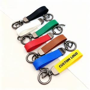 Porte-clés de voiture personnalisé avec logo, anti-perte, avec anneau de boucle, en cuir PU, mousqueton, porte-clés en métal estampé vierge - Product Image 1