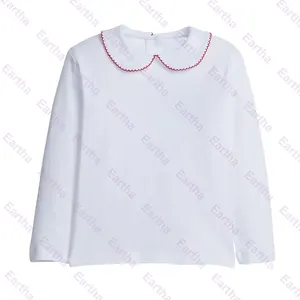 字母组合100% 棉空白白色长袖针尖衬衫定制标志童装男童t恤