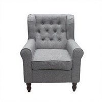 Fauteuil à dossier haut en tissu gris, écologique, durable, style vintage américain, avec coussin moelleux pour salon