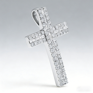 CUSTOM SILVER 10K/14K/18K GOLD PLATED LAB GROWN CVD DIAMOND CLASSIC ENGAGEMENT GIFT SWEATER <b>CHAIN</b> NECKLACE <b>CROSS</b> PENDANT - Product Image 3