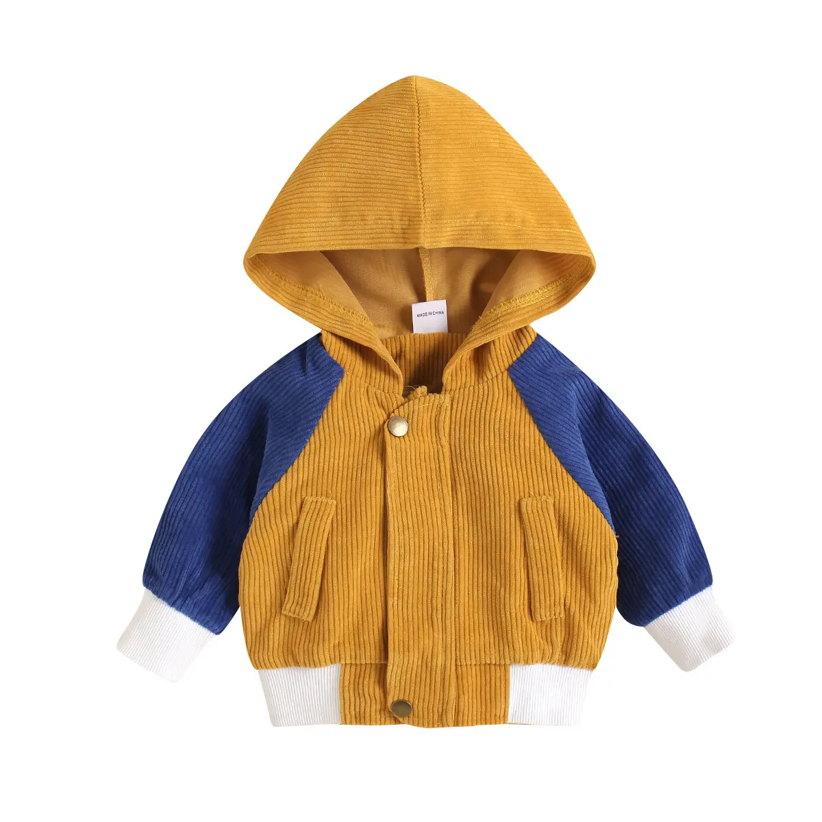 2024 новая детская куртка осень с длинным рукавом Вельветовая на молнии с карманами повседневное пальто с капюшоном для мальчиков