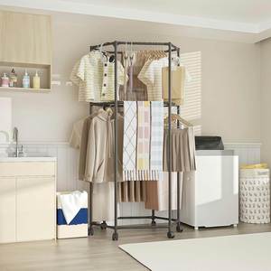 New Design Modern Movable Rectangle Detachable Double Layer Large Capacity Iron Space Saving <b>Clothes</b> Drying <b>Rack</b> Coat Organizer - Product Image 4