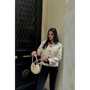 เสื้อแจ็คเก็ตหนังกลับสีหิน สไตล์มินิมอล แขนยาว สำหรับผู้หญิง ฤดูใบไม้ร่วง - Product Image 3