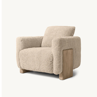 Fauteuil moderne de luxe en tissu imitation fourrure de mouton de Mongolie, confortable, rembourré, base en bois massif, salon, chambre à coucher