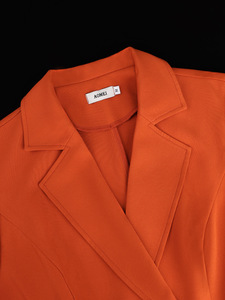 Vestido plisado con cuello tipo blazer y doble botonadura color caramelo para mujer europea y americana de talla grande, con cinturón y mangas a media, e - Product Image 4