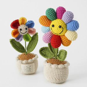 Ornamenti lavorati a maglia a mano san valentino piante artificiali Bonsai fiori fatti all'uncinetto vaso di girasole - Product Image 2