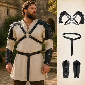 Set di Armature per Spalle e Bracciali con Cintura, Stile Medievale Cavaliere Vichingo, in Pelle PU Regolabile, per Guerrieri, Halloween, Cosplay, Accessori per Costumi TV e Film - Product Image 1