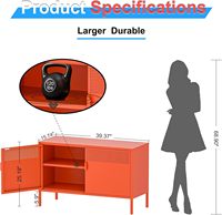 Mueble Moderno de Metal Naranja de 2 Puertas con Estantes Ajustables de 2 Niveles, Almacenamiento Multiusos para el Hogar, Sala de Estar, Oficina, Música
