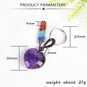 Porte-clés Cœur en Cristal Naturel, Perles 7 Chakras, Pendentif Cœur en Pierre Gemme, Pierre de Guérison Améthyste, pour Décoration - Product Image 4