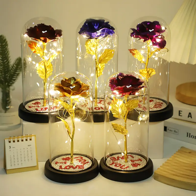 Led Galaxy 24k Gold Eternal Rose Light Up Rose Flower Gift Glass Dome Flower Lamp per l'illuminazione decorativa natalizia domestica