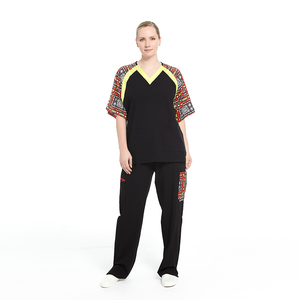 Conjunto de Uniforme Médico con Estampado Tribal Africano para Mujer |   Uniforme Médico Elástico para Clínica Estética, Consultorio Pediátrico, Hospital Veterinario - Product Image 1