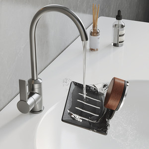 Support mural porte-savon en bois avec plateau auto-drainant à ventouse, design minimaliste pour salle de bain - Product Image 5