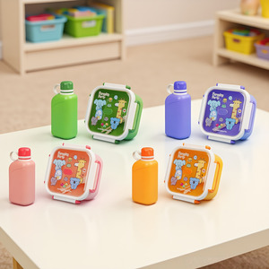 Boîte à lunch carrée pour enfants de 1000 ml, ensemble durable et portable en <span class=keywords><strong>plastique</strong></span> avec <span class=keywords><strong>bouteille</strong></span> d'eau pour l'extérieur - Product Image 1