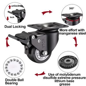 50mm Rollen Schwarz <span class=keywords><strong>2</strong></span> Zoll Lenk rollen Trolley PU Swivel <span class=keywords><strong>Caster</strong></span> - Product Image 3