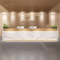Bureau de réception de haute qualité, grand, doré, pour 2 personnes, en forme de U, en marbre et en bois
