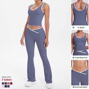 Neu eingetroffen: Modische, atmungsaktive, leichte und hochelastische Sport-BH-Leggings, zweiteiliges Yoga-Set für Damen mit Logo vorne. - Product Image 1