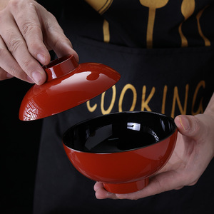 Tazón Tradicional Japonés para Sopa Miso de Plástico, Tazón de Ramen de Melamina con Aspecto de Lacado y Tapa para Restaurante, Hotel, Catering - Product Image 3