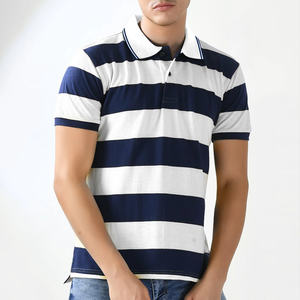 Polo rayé élégant pour homme, confortable et polyvalent, tenue décontractée avec un tissu léger et doux, adapté aux sorties quotidiennes - Product Image 4