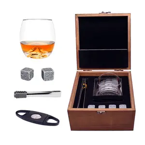 Fathers Day Gift 2023 Unique Gifts Old Fashioned Round Whiskey Glasses with Cigar Tongs in Luxury Box for Wine,Whiskey
