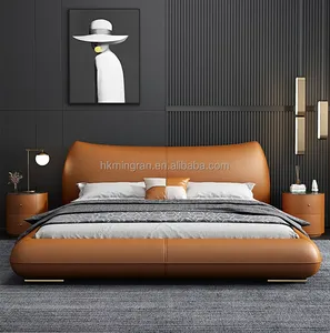 Italian Minimalist Light Luxury Modern High Quality King Size Leather <b>Bed</b> for Hotel and Home - Product Image 1
